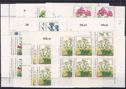 Bund 1505/1509 postfr./mnh Blumen 4er-Blocks alle 4 Ecken