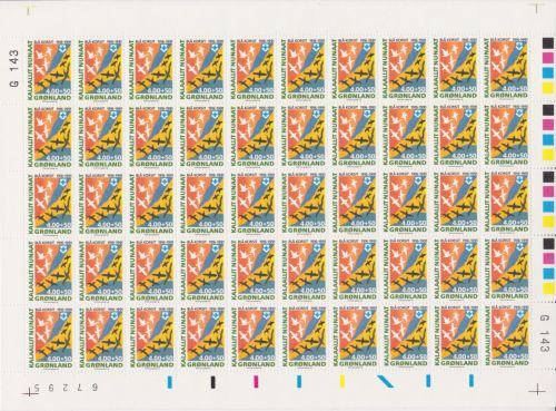 Grönland 220 postfr./mnh im kompletten Bogen zu 50 St. blaues Kreuz 1991