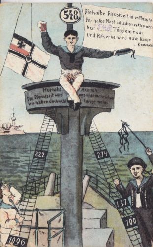 Feldpost-AK die halbe Dienstzeit ist vollbracht MSP No. 62 SMS König Albert 1914