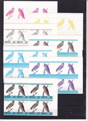 Nevis 258/259 postfr./mnh Fauna Vögel birds Eulen 56 Phasendrucke proofs