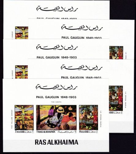 Ras al Kaima 5 x 349/351 de Luxe Block postfr./mnh Gemälde paintings 1970
