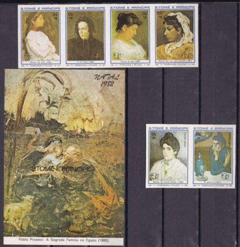 Sao Tome 801/806 + Block 106 B postfr./mnh Gemälde paintings 1982