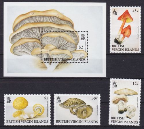 Jungferninseln 755/759 + Block 73 postfr./mnh Pilze mushrooms 1992