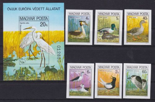 Ungarn 3451/3456 + Block 146 B postfr./mnh Vögel birds 1980
