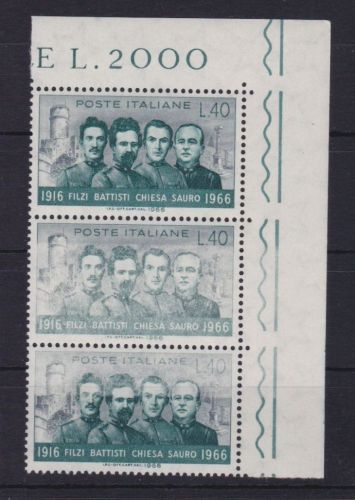 Italy 1966 - corner strip of three with error printing - C.E.I. 1048 a