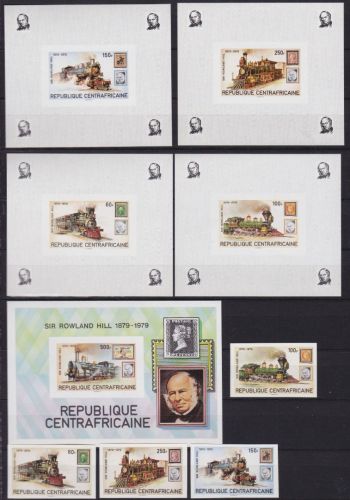 Zentralafrika 648/651+Bl.70+de Luxe Blocks postfr./mnh Hill Eisenbahn 1979