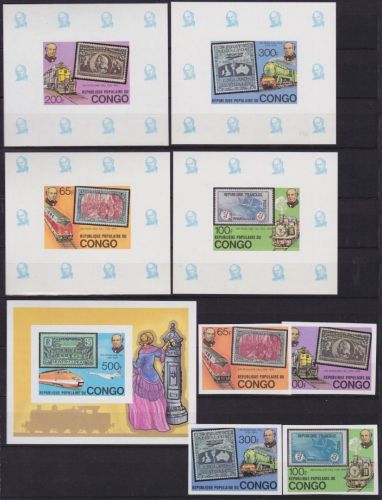 Kongo 680/3+Bl.19+de Luxe Blocks postfr./mnh Hill Eisenbahn 1979