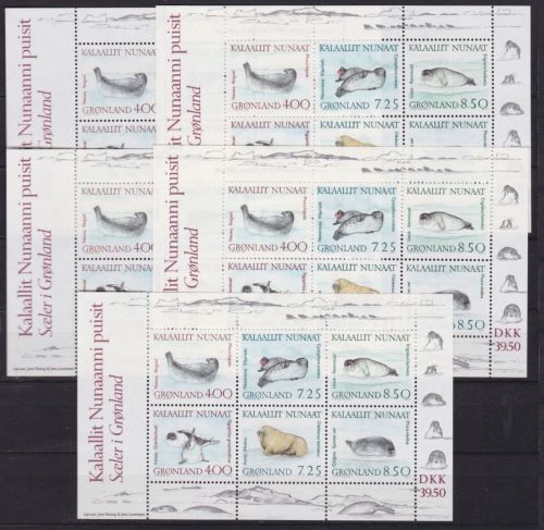 Grönland 5 x Block 3 postfr./mnh Robben seals 1991