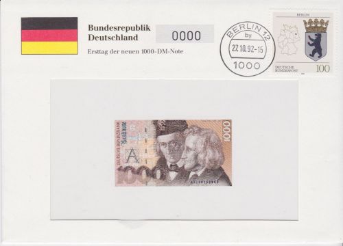 Banknotenbrief 1000 DM mit Nr. 0000 !!!