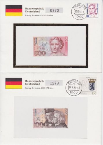 Banknotenbrief 500 + 1000 DM ohne Banknoten