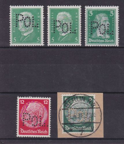 Deutsches Reich 5 Marken mit POL Lochung