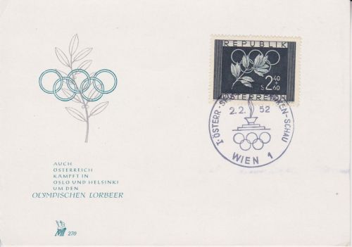 Österreich kämpft in Oslo und Helsinki Olympia Sonderkarte 1952