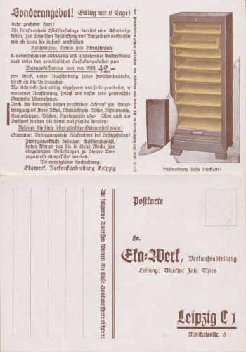 Werbe-Doppelkarte Rolljalousieschrank 1931
