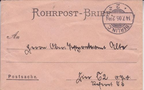 Rohrpost-Brief Postsache Kais. Deutsches Haupt-Telegrafenamt Berlin 1905