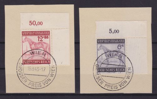 Deutsches Reich 857/858 Briefstück Großer Preis von Wien 1943 ECKRAND