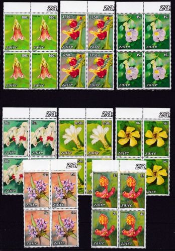 Zaire 853/860 Viererblocks postfr./mnh Blumen flowers Michel 80 €