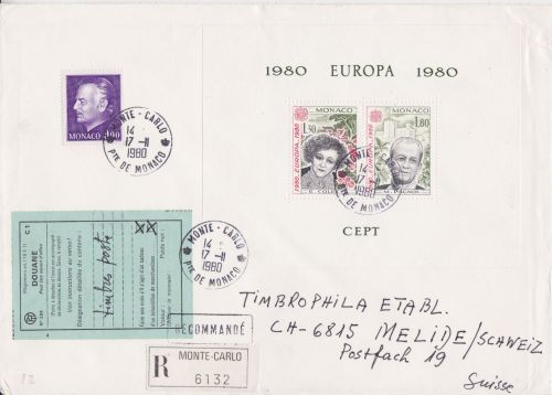 Monaco Sonderblock 1421/1422 auf Brief EUROPA CEPT 1980
