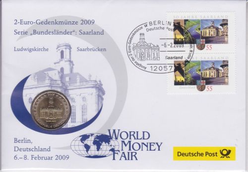 Numisbrief Deutschland 2 Euro Saarbrücken 2009 World Money Fair