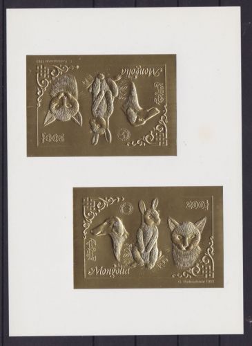 Mongolei 2473 postfr/mnh Hund Katze Kaninchen 1993 GOLD PROOF