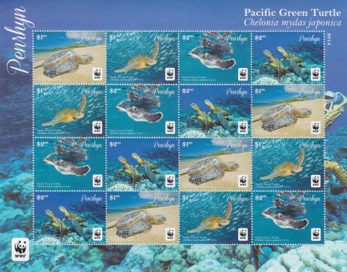 Penrhyn 757/760 postfr. Schildkröten turtles WWF 2014 Kleinbogen Michel 50 €