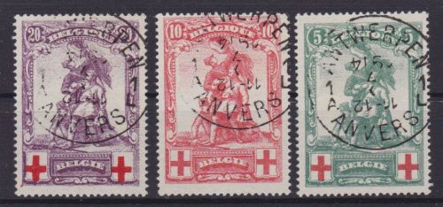 Belgien 104/106 gest. Rotes Kreuz 1914 Fälschung