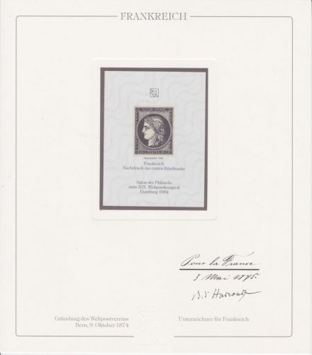 Frankreich Nr. 1 Nachdruck vom Salon der Philatelie 1984