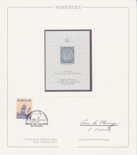 Norwegen Nr. 1 Nachdruck vom Salon der Philatelie 1984
