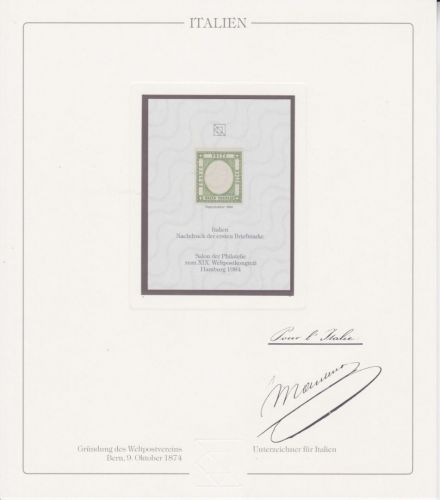 Italien Nr. 1 Nachdruck vom Salon der Philatelie 1984