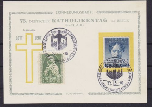 Berlin 87 + Bund 151 Erinnerungskarte Katholikentag 1952
