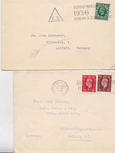 GB 2 Briefe "British Industries Fair 1936"