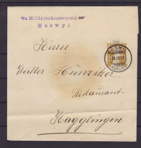 Schweiz Streifband des Militärschiessverein Boswyl 1911