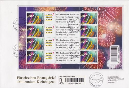 Schweiz Millennium-Kleinbogen auf E-Brief 1999