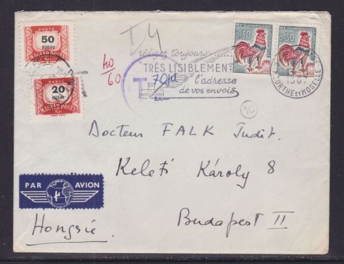 Frankreich Brief nach Ungarn mit Nachporto 1967