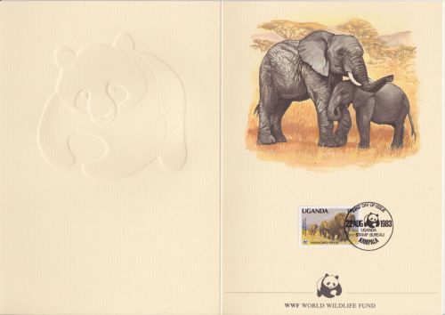 Uganda A601 (10 Shilling oben) Grußkarte Elefanten Tiere animals WWF