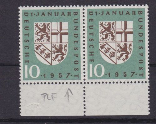 Bund 249 I postfr. Plattenfehler 7 verkürzt im Paar mit Vergleichsstück 1957