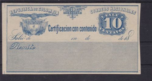 Kolumbien Wertbriefversicherungsmarke 9 Certificacion con contenido
