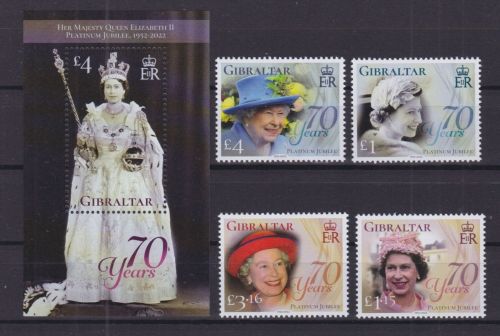 Gibraltar 2044/2047 + Block 151 postfr./mnh Queen Elizabeth 2002