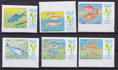 Laos 670/675 postfr./mnh Fische fish 1983 ungez.imperf.