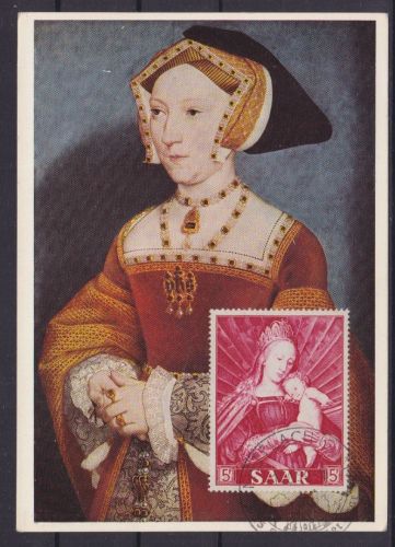 Saar 351 Maximumkarte mit ESST Madonna von Holbein 1954
