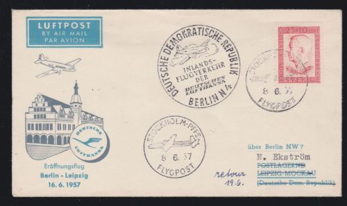 DDR Erstflug Berlin - Leipzig Zuleitung aus Stockholm 1957