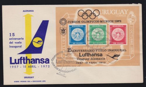 Uruguay Block 15 FDC Lufthansa Olympia Olympics 1972