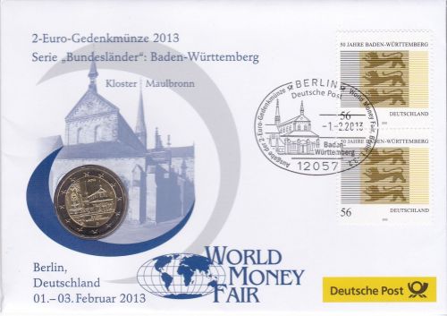 Numisbrief Deutschland 2 Euro Baden-Württemberg Kloser Maulbronn 2013