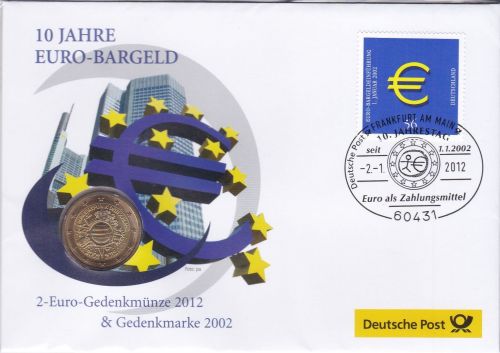 Numisbrief Deutschland 2 Euro 10 Jahre Euro-Bargeld 2012