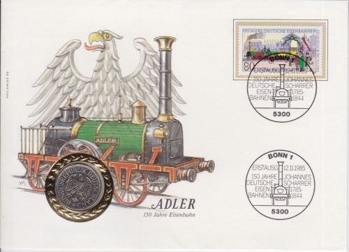 Numisbrief 1 DM 1985 Adler 150 Jahre Eisenbahn