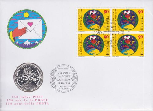 Numisbrief Schweiz 20 Franken 1999 SILBER - 150 Jahre Post
