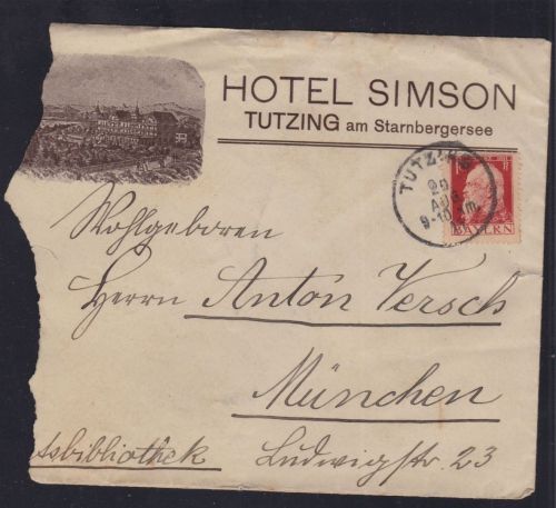 Bayern Brief-Teil vom Hotel Simson Tutzing 1911