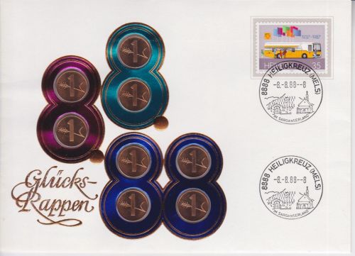 Numisbrief Schweiz Glücks-Rappen 8.8.88