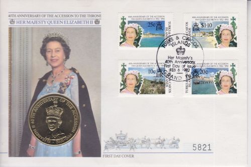 Numisbrief Turks & Caicos Isl. 5 Crowns 1992 Queen Elizabeth