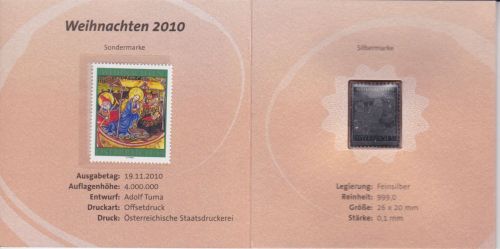 Numiphilum Nr. 10 Briefmarke + 999er Silberbarren Weihnachten 2010