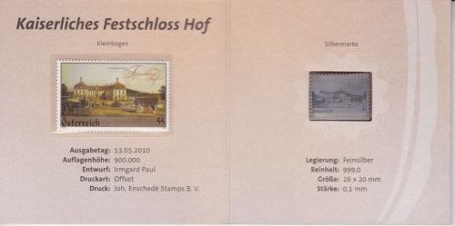 Numiphilum Nr. 5 Briefmarke + 999er Silberbarren Schloss Hof 2010